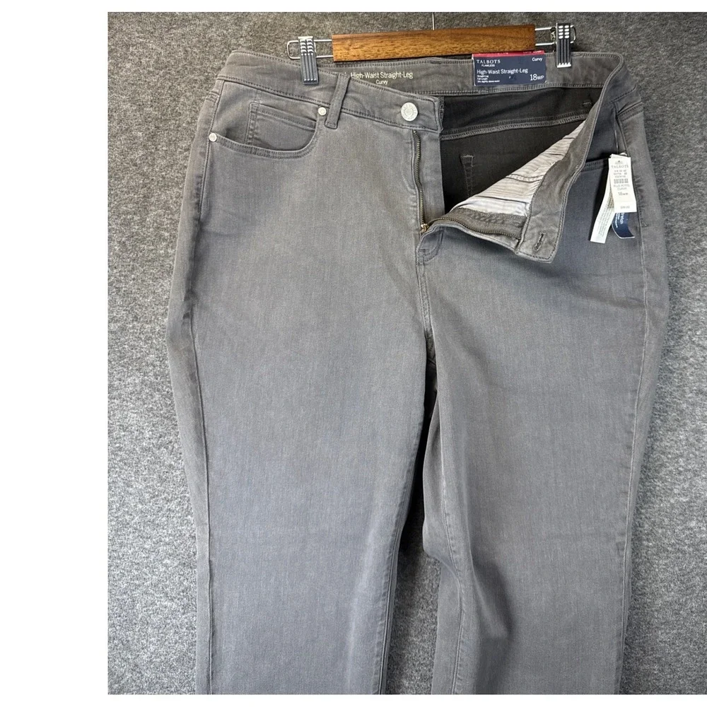 New Talbots Straight Leg Jeans Womens 18WP Grey High Waist Curvy Plus Petite Nwt